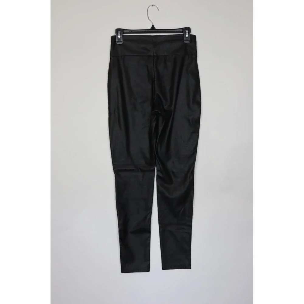 BBJ Los Angeles Women's Black Faux Leather Pants with Ribbed Thigh Detail Size L
